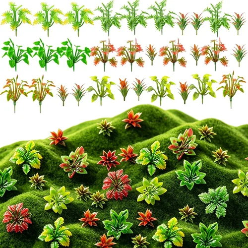 Rileryan 90 piezas de plantas modelo mixtas plantas en miniatura, mini arbustos verdes, modelo de arbustos para tren, paisaje, ferrocarril, arena,