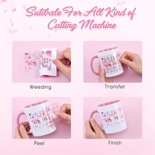 Miniatura 3 de Tintnut Vinilo permanente – 10 hojas de 12 x 10 pulgadas, hojas de vinilo adhesivo permanente con patrón floral rosa para máquina de corte