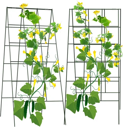AGTEK Paquete de 2 enrejados plegables de pepino de 18 x 46 pulgadas con bridas de cremallera, soporte para plantas, un marco de enrejado de metal