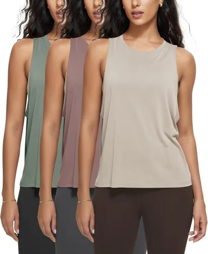 Miniatura 23 de ODODOS Paquete de 3 camisetas sin mangas sueltas para mujer, camisetas sin mangas para gimnasio, atletismo, entrenamiento, camisetas de yoga