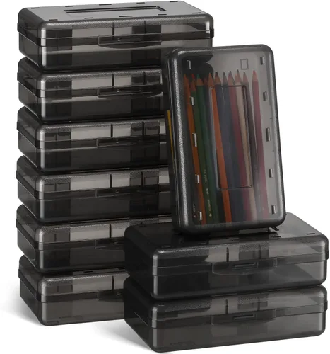 Miniatura 10 de Fainne 24 unidades de cajas de lápices para la escuela, caja de lápices de plástico transparente grande, caja de crayones de plástico a granel