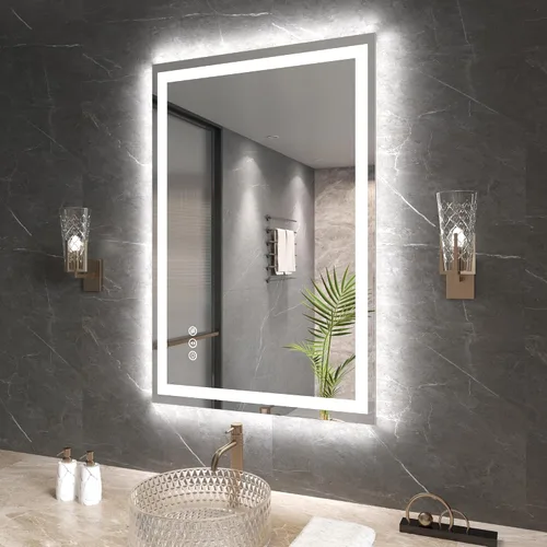 Miniatura 16 de Snowdool Espejo LED de baño, 32 x 32 pulgadas con luz frontal y retroiluminada, antivaho, espejo de tocador de baño para pared, función de memoria