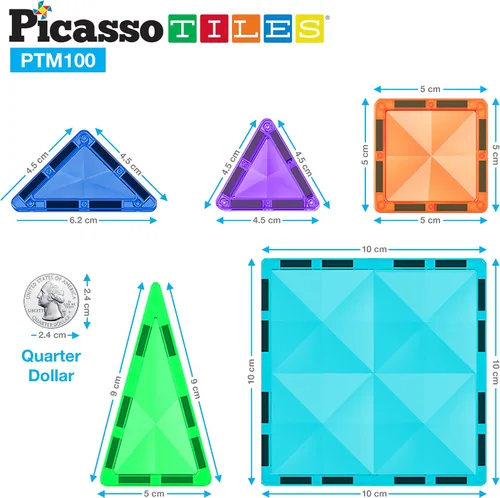 Miniatura 3 de PicassoTiles - Juego de 100 piezas de bloques magnéticos, Serie Mini Diamonds; tamaño de viaje, kit educativo STEM para niños en edad preescolar