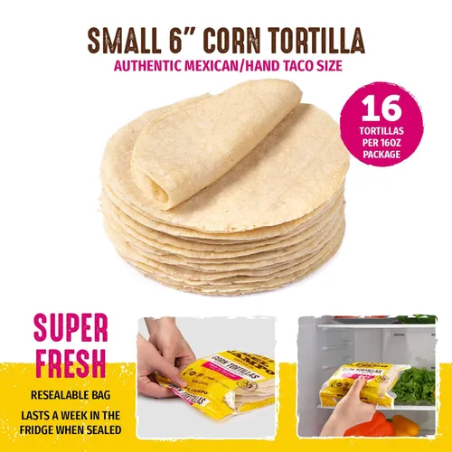 Miniatura 3 de Del Campo Tortillas de maíz suaves, Bolsa redonda de 6 in, 1 lb lb. Auténtica comida mexicana de maíz 100 % natural, sin gluten Opciones