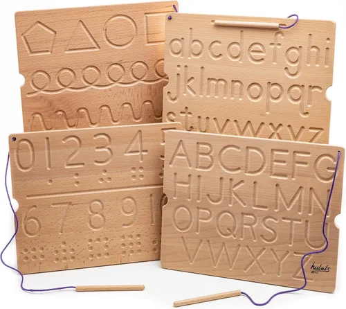 Hulats Aprende a Escribir - Tablas de Trazado de Números y Letras para Niños de 3-5 años - Tableros de Aprendizaje de Alfabeto de Madera Montessori