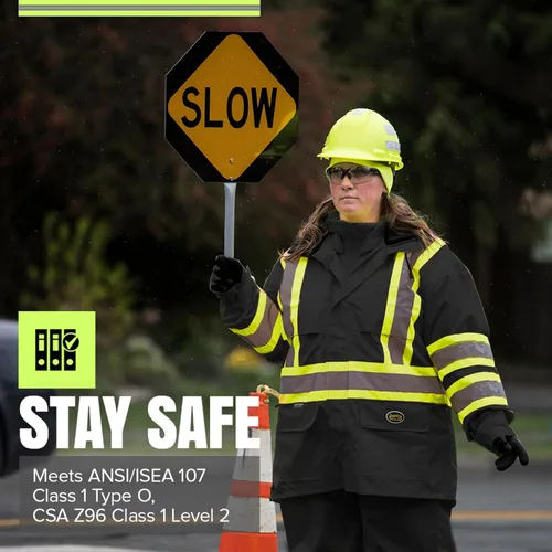 Miniatura 6 de Pioneer Hi Vis Traje de Lluvia Ligero Impermeable de Seguridad - Equipo de Lluvia Reflectante para Trabajo para Hombres y Mujeres Negro