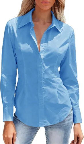 Miniatura 8 de Camisas con botones para mujer ajustadas, camisa de vestir de manga larga, blusa con cuello, camisa de trabajo, para negocios, para oficina, atuendo