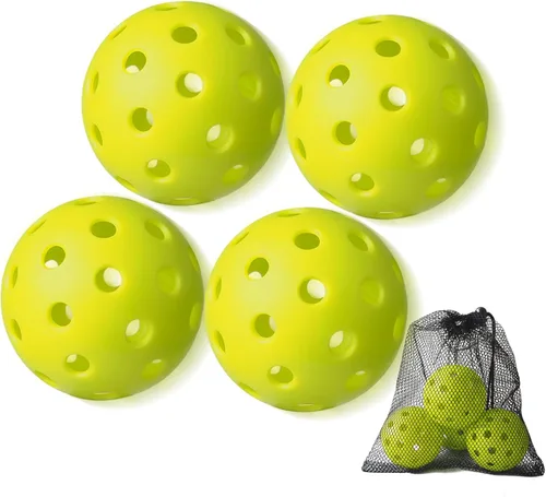 Paquete de 4 pelotas de pickleball para exteriores con bolsa de malla, bolas de pepinillo premium con alta visibilidad, vuelo constante y rebote