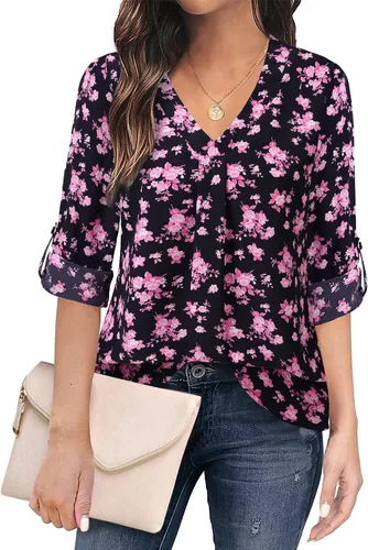 Miniatura 20 de Youtalia Blusas para mujer, elegantes, informales, de negocios, manga 3/4, de gasa, cuello en V, camisas de trabajo y oficina