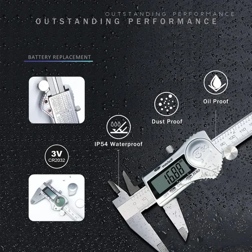 Miniatura 4 de Herramienta de medición del micrómetro del calibrador de Digitaces, 6 pulgadas/492.1 ft m Stainless Steel, Electronic Vernier Calipers, IP54
