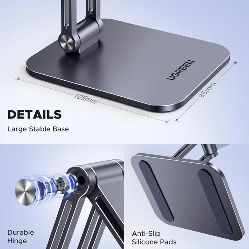 Miniatura 4 de UGREEN Soporte magnético para teléfono compatible con soporte MagSafe para escritorio, diseño ergonómico ajustable, soporte de aluminio para Gris