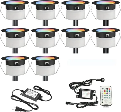 Miniatura 16 de Kit de luces LED para cubierta FVTLED, 10 piezas Φ1.22 WiFi Smart Phone Control de bajo voltaje empotrable RGBW para iluminación de cubierta Rgbw
