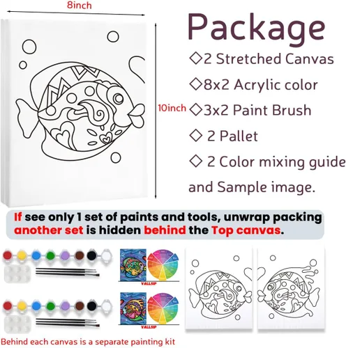 Miniatura 5 de VALLSIP Paquete de 2 Kit de Pintura Paint and Sip Lienzo Predibujado para Pintar para Adultos Lienzo Estirado Juegos para Parejas Noche de Cita