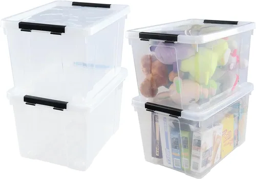 Miniatura 10 de Caja de almacenamiento de plástico transparente de 10 L, caja de almacenamiento con asa, paquete de 6