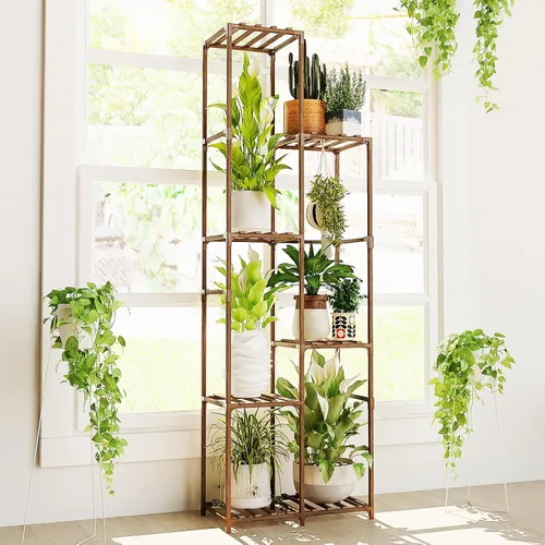 Miniatura 7 de Bamworld Soporte para plantas para interiores y exteriores, estante grande de metal de 11 niveles para plantas, soportes de flores de varios Negro