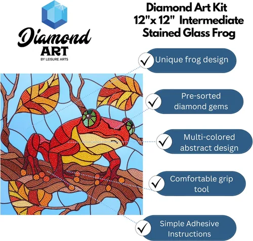 Miniatura 2 de DIAMOND ART BY LEISURE ARTS Rana de cristal manchado, 12 x 12 pulgadas, kits de pintura de diamantes intermedios para adultos, arte para adultos