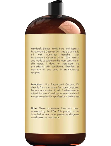 Miniatura 2 de Handcraft Blends Aceite de coco fraccionado, 28 onzas líquidas, 100% puro y natural, aceite portador de alta calidad para piel y cabello, cabello