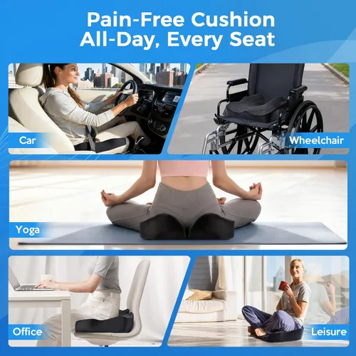 Miniatura 7 de Niceeday Cojín de asiento para oficina, automóvil y silla de ruedas, espuma viscoelástica de alta calidad con diseño ergonómico en forma de U