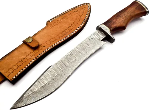 Miniatura 2 de Nooraki - Cuchillo Bowie de acero de Damasco hecho a mano de 15 pulgadas - Cuchillo de caza de hoja fija con mango cómodo de palisandro fuerte