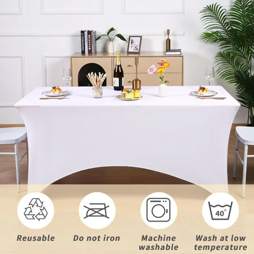 Miniatura 5 de Fixwal Paquete de 6 Manteles de Mesa Rectangulares, Cubierta de Mesa de 6 Pies, Mantel Blanco Rectangular Ajustado Elástico Rectangular, Cubierta