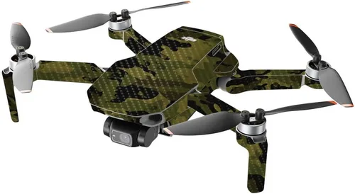 Miniatura 2 de Mighty Skins Fibra de carbono compatible con DJI Mini 2 Dron portátil – Camuflaje verde Acabado de fibra de carbono texturizado protector, Verde
