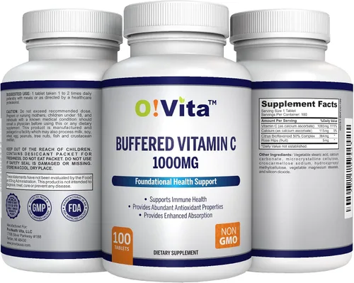 Miniatura 5 de Vitamina C tamponada de 1000 mg para apoyar la salud inmunológica, 100 tabletas tamponadas sin OMG, suministro para 100 días
