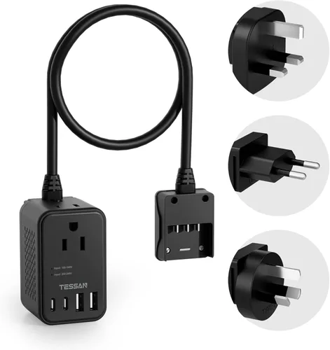 Miniatura 11 de TESSAN - Convertidor de voltaje compacto de 220 V a 110 V de EE. UU. a Europa, adaptador de viaje universal con 2 salidas de CA y 2 USB (1 USB-C)