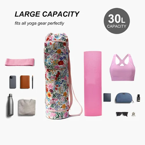 Miniatura 6 de ESVAN Bolsa para esterilla de yoga con múltiples bolsillos. Bolsa de transporte con cordón para esterilla de yoga, Pilates, ejercicio. Bolsa