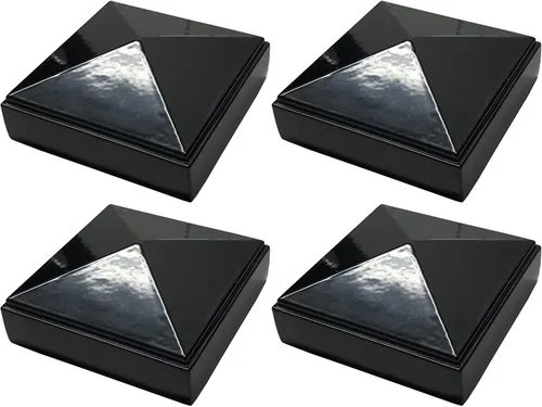 Miniatura 14 de Tapa de poste piramidal de aluminio de 3 x 3 pulgadas para postes de metal, ajuste a presión, color negro con recubrimiento en polvo, resistente al
