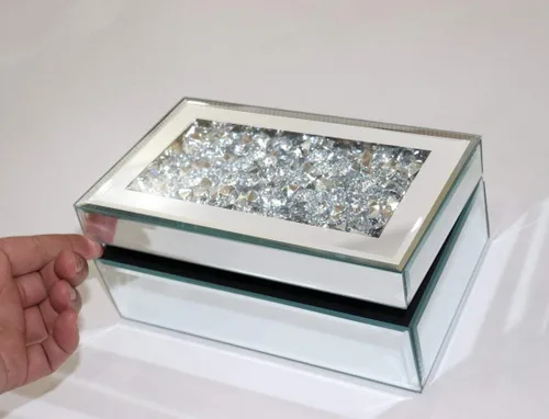 Miniatura 6 de QMDECOR Caja de joyería de lujo con espejo de cristal de diamante triturado de plata para mujeres