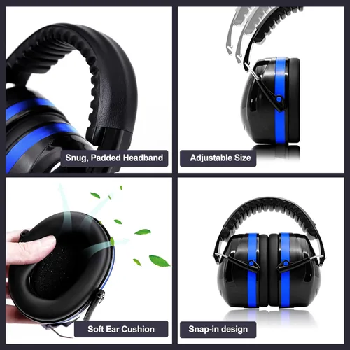 Miniatura 3 de Yewltvep Protección auditiva para disparos, protección auditiva con orejeras, gafas de seguridad para armas, tapones para los oídos, estuche de Azul