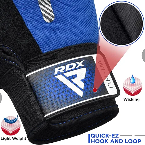 Miniatura 6 de RDX Guantes de levantamiento de pesas para gimnasio, entrenamiento de fitness, protección completa acolchada antideslizante, ultra ventilados, Azul