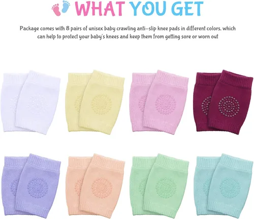 Miniatura 2 de 8 pares de rodilleras antideslizantes unisex para bebés para aprender a gatear calcetines para bebés