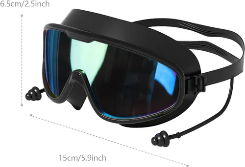Miniatura 6 de Gafas de natación con tapones para los oídos, gafas de natación de silicona para adultos, sin fugas, visión amplia, antivaho con protección UV