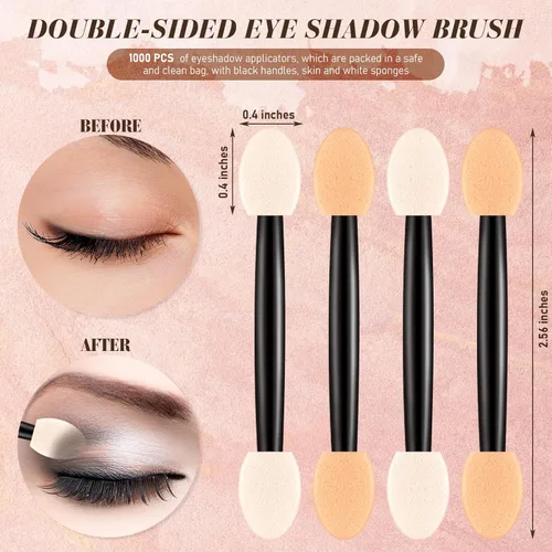Miniatura 2 de Mifoci 1000 aplicadores de sombra de ojos, aplicadores de esponja desechables de doble cara para sombra de ojos, cepillo de sombra de ojos para Negro