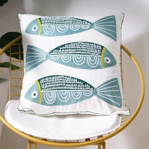 Miniatura 2 de 1 PCS Funda de Almohada Decorativa de Algodón Bordada, Fundas de Cojín Cuadradas Decorativas para el Hogar, Sofá, Cama y Silla, de 18 x 18 Pulgadas