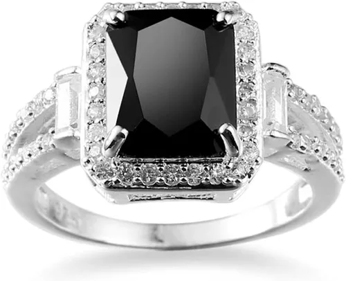 Anillo de compromiso vintage de plata esterlina 925 con gema negra, anillos de cóctel, corte cuadrado, ónix negro, marcasita, circonita cúbica,