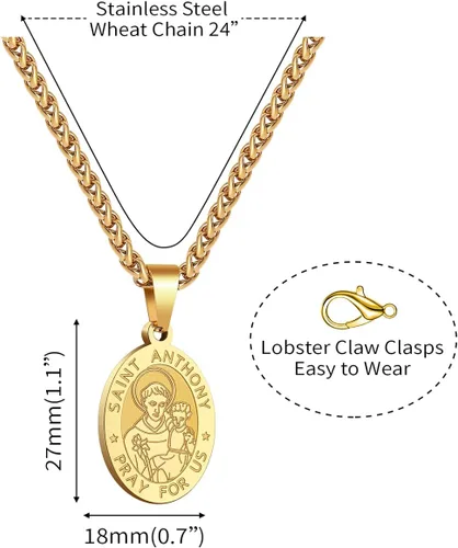 Miniatura 7 de Medalla de collar de San Cristóbal y José, Antonio, JudeMiguel para hombres y niños, colgante de San Cristóbal con cadena de 24 pulgadas, Latón, No