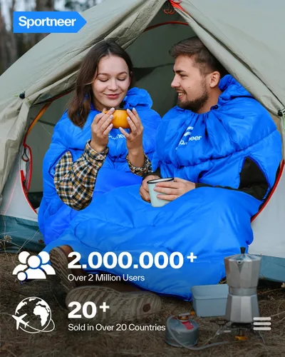 Miniatura 7 de Sportneer Saco de dormir portátil para adultos y niños - Caminable con cremalleras en los brazos, clima cálido e impermeable frío, compacto para Azul
