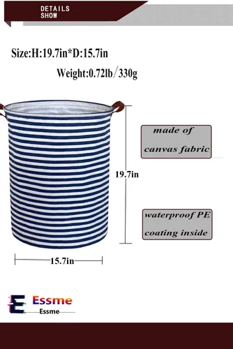 Miniatura 4 de ESSME Paquete de 2 cestas de lavandería para niños, canasta de almacenamiento plegable con revestimiento de polietileno impermeable, cesta de tela