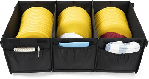 Miniatura 5 de Bolsa de almacenamiento de disco de golf duradera de gran capacidad con divisores y múltiples bolsillos laterales, color negro
