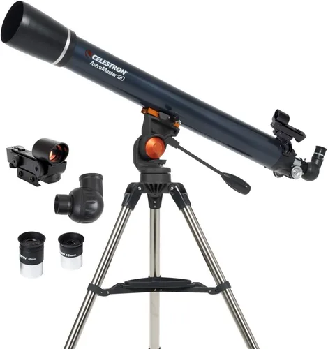 Celestron - Telescopio refractor AstroMaster 90AZ, para principiantes - Óptica de vidrio totalmente recubierta - Trípode de altura ajustable -