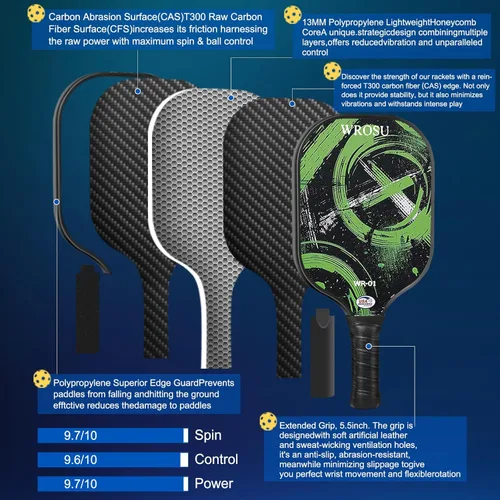 Miniatura 3 de Carbon Fiber Pickleball Paddles Set of 4 or 2 Rackets,USAPA Approved Pickleballs Equipment with Balls,Bag,Accessories,Carbon Fiber T300 Lightweight