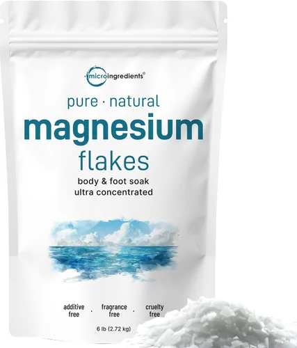 Micro Ingredients Copos de magnesio, 6 libras | Gran alternativa a la sal de Epsom para baños de pies y cuerpo | Alta absorción | Minerales de