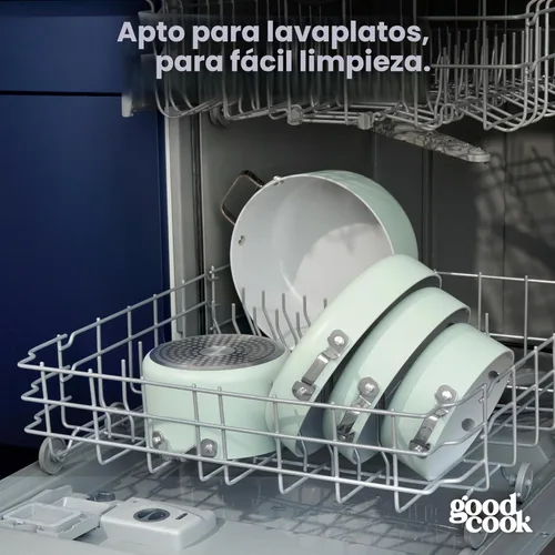 Miniatura 8 de GoodCook Juego de utensilios de cocina de cerámica de 14 piezas con asas extraíbles, ollas y sartenes antiadherentes, aptos para inducción y horno