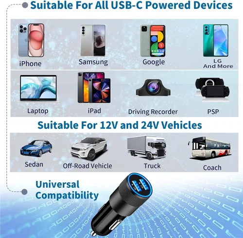 Miniatura 7 de Cargador rápido para automóvil con certificación MFi de Apple, paquete de 2 unidades de 4.8 A, cargador USB dual de 4.8 A, cargador Carplay USB