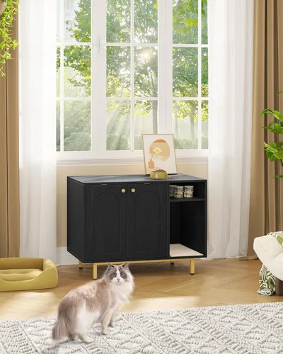 Miniatura 2 de Hzuaneri Caja de arena para gatos, mueble oculto con almacenamiento, armario grande de madera con alfombrilla de sisal, baño moderno para gatos