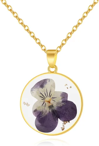Miniatura 41 de Forget-Me-Not and Queen Anne's Lace Pressed Wildflower Necklace Birth Month Real Flower Necklace Gold/Silver Pressed Flower Jewelry