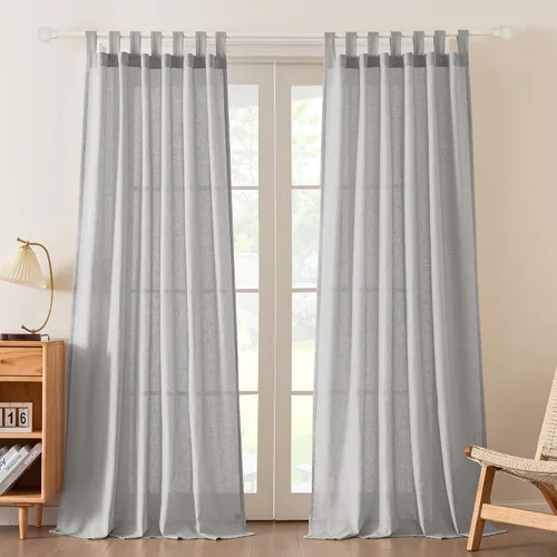 Miniatura 21 de FantasDecor Cortinas de lino de 63 pulgadas de largo, 2 paneles con pestañas superiores para sala de estar/dormitorio, cortinas texturizadas de lino