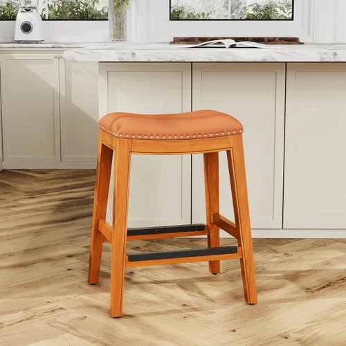 Miniatura 6 de DTY Indoor Living Durango - Taburete de cuero regenerado, taburete de mostrador de 24 pulgadas, acabado natural, asiento de cuero de silla Acabado